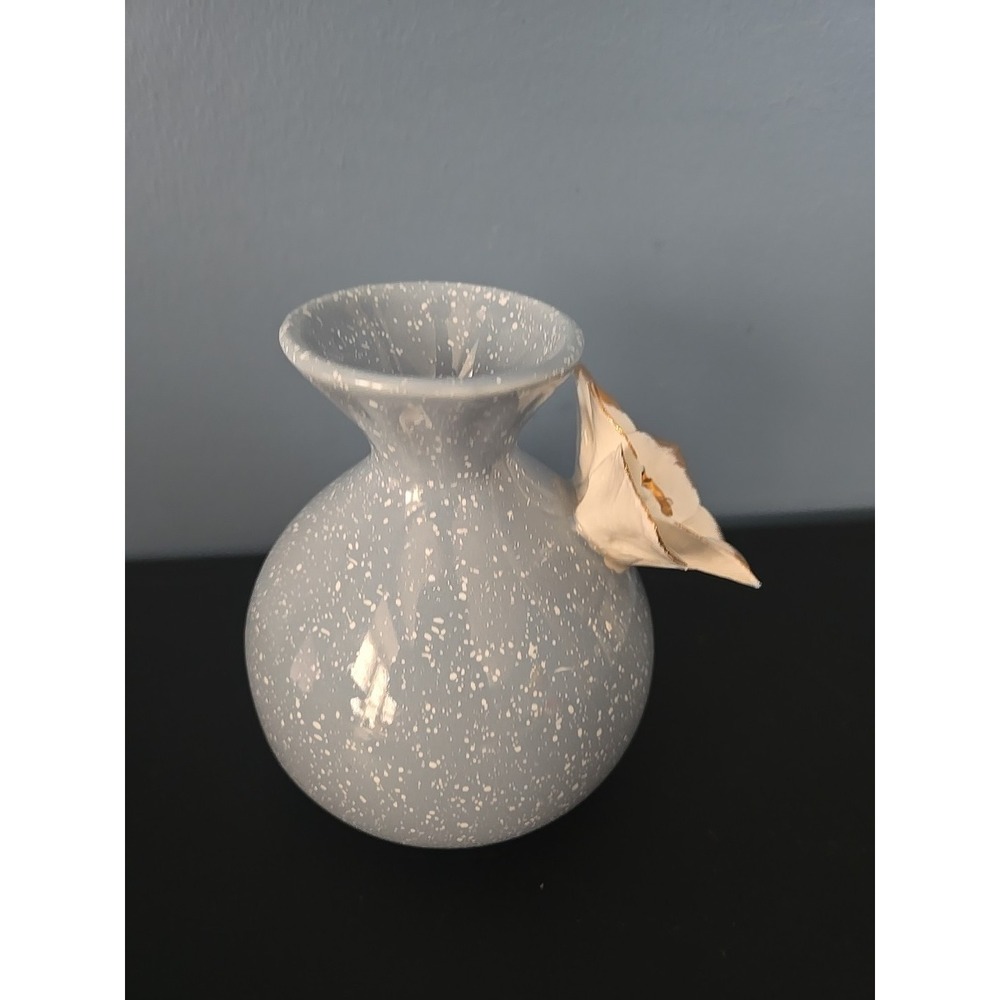 Anthropologie Vase "Gilded Bloom" Blue With White Dots, White /gold Floral Decor - Picture 5 of 10